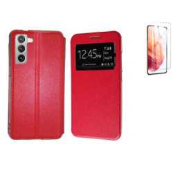 Funda Samsung Galaxy S21 5G (6.2) Roja Libro Ventana + Protector