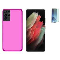 Funda Samsung Galaxy S21 Ultra (6.8) Rosa TPU LISA Silicona + Protector 3D CURVADO COMPLETO