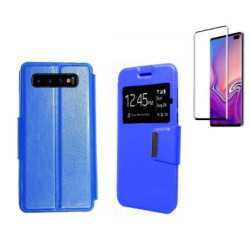 Funda Samsung Galaxy S10 Plus (6.4) Azul Libro Ventana + Protector