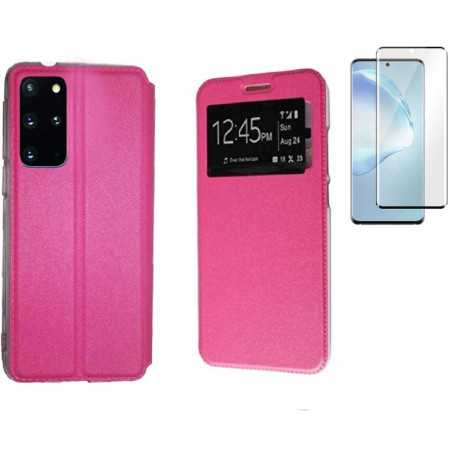 Funda Samsung Galaxy S20+ Plus Rosa Libro Ventana + Protector 3D CURVADO COMPLETO