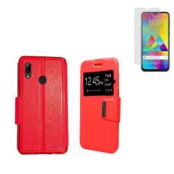 Funda Samsung Galaxy M20 (6.3) Roja Libro Ventana + Protector