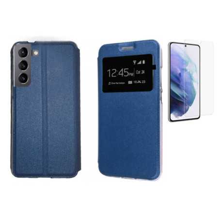 Funda Samsung Galaxy S22+ Plus (5G) Azul Libro Ventana + Protector