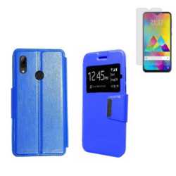 Funda Samsung Galaxy M20 (6.3) Azul Libro Ventana + Protector