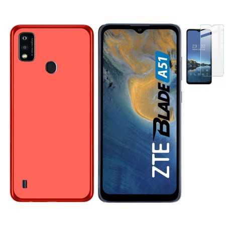 Funda ZTE Blade A51 4G Roja Tpu lisa silicona gel + Protector