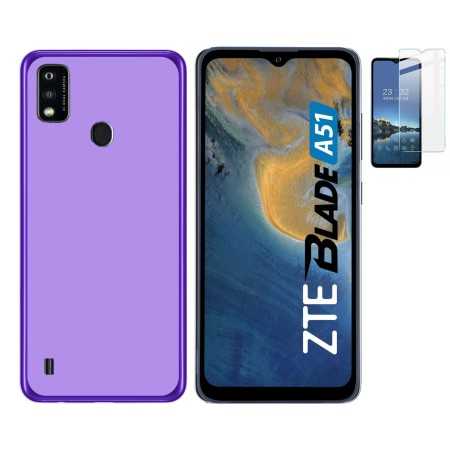Funda ZTE Blade A51 4G Morada Tpu lisa silicona gel + Protector
