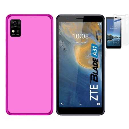 Funda ZTE Blade A31 4G Rosa Tpu lisa silicona gel + Protector