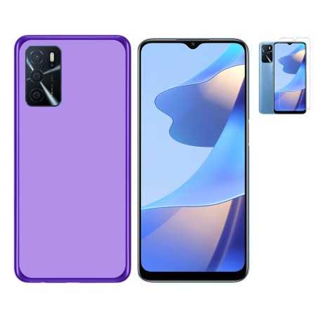 Funda Oppo A54S - A16S 4G Morada Tpu lisa silicona gel + Protector