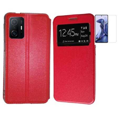 Funda Xiaomi 11T - 11T Pro Roja Libro Ventana + Protector