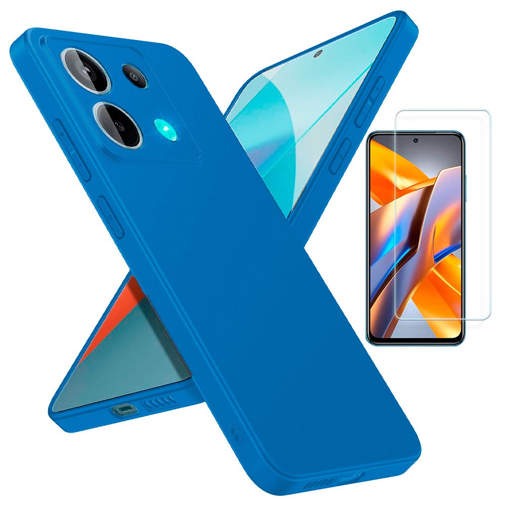 Funda y Protector Cristal Templado Para Xiaomi Redmi Note 13 5G Tpu Lisa  Silicona Gel Azul