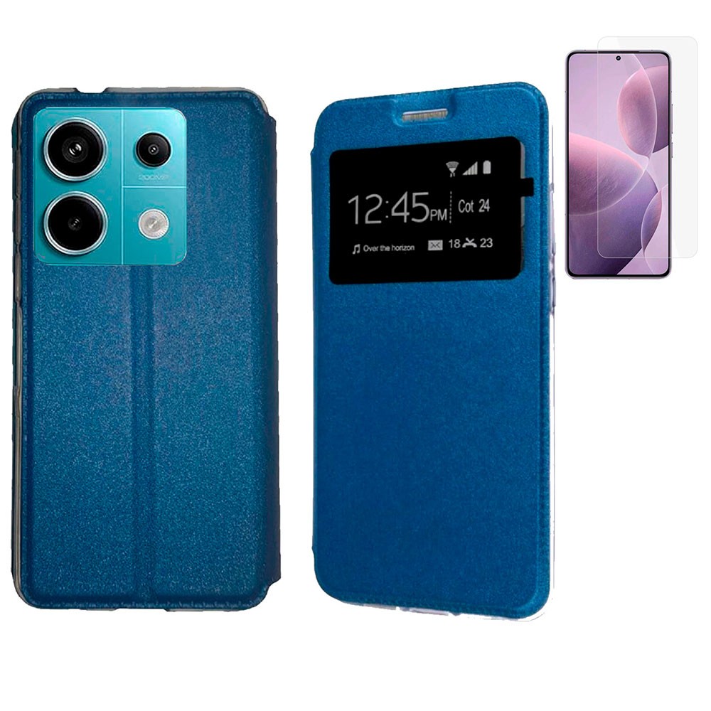 Funda Libro Ventana y Protector de Pantalla Cristal Templado para Xiaomi Redmi  Note 13 Pro 5G Azul