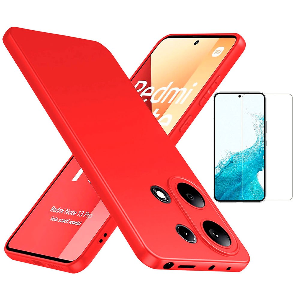 Funda y Protector Cristal Templado Para Xiaomi Redmi Note 13 Pro 4G TPU  Lisa Silicona Gel Roja